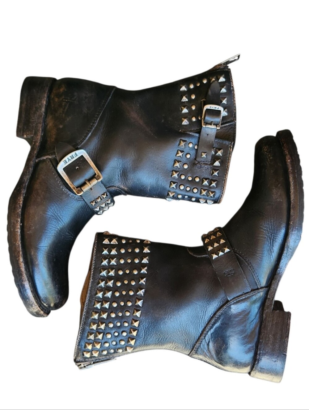 Frye VERONICA Rare Womens 6 Leather Harness Stud Zip Distressed Moto Biker Boots